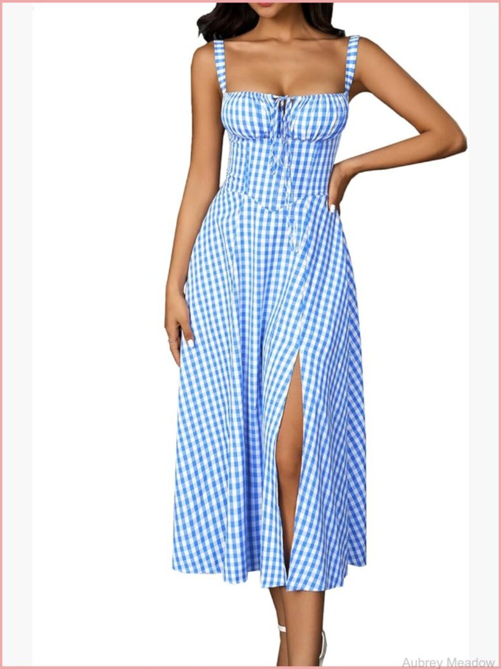 Spaghetti Strap Corset Midi Dress Square Neck Sleeveless Flowy Slit Lace Up Maxi - Picture 1 of 4